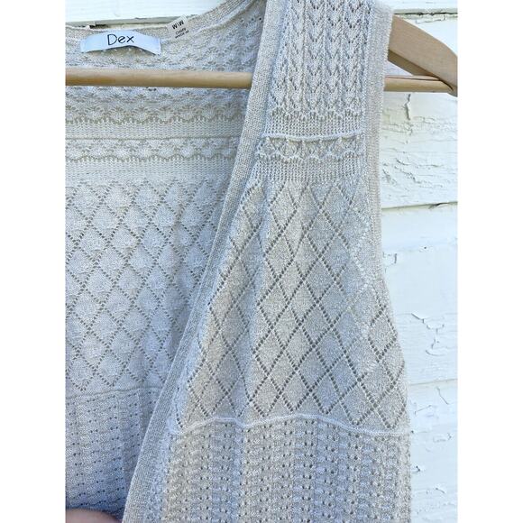 DEX Cardigan Sweater Vest Womens M Beige Gold Fleck Knit Open Long Line - Picture 2 of 5